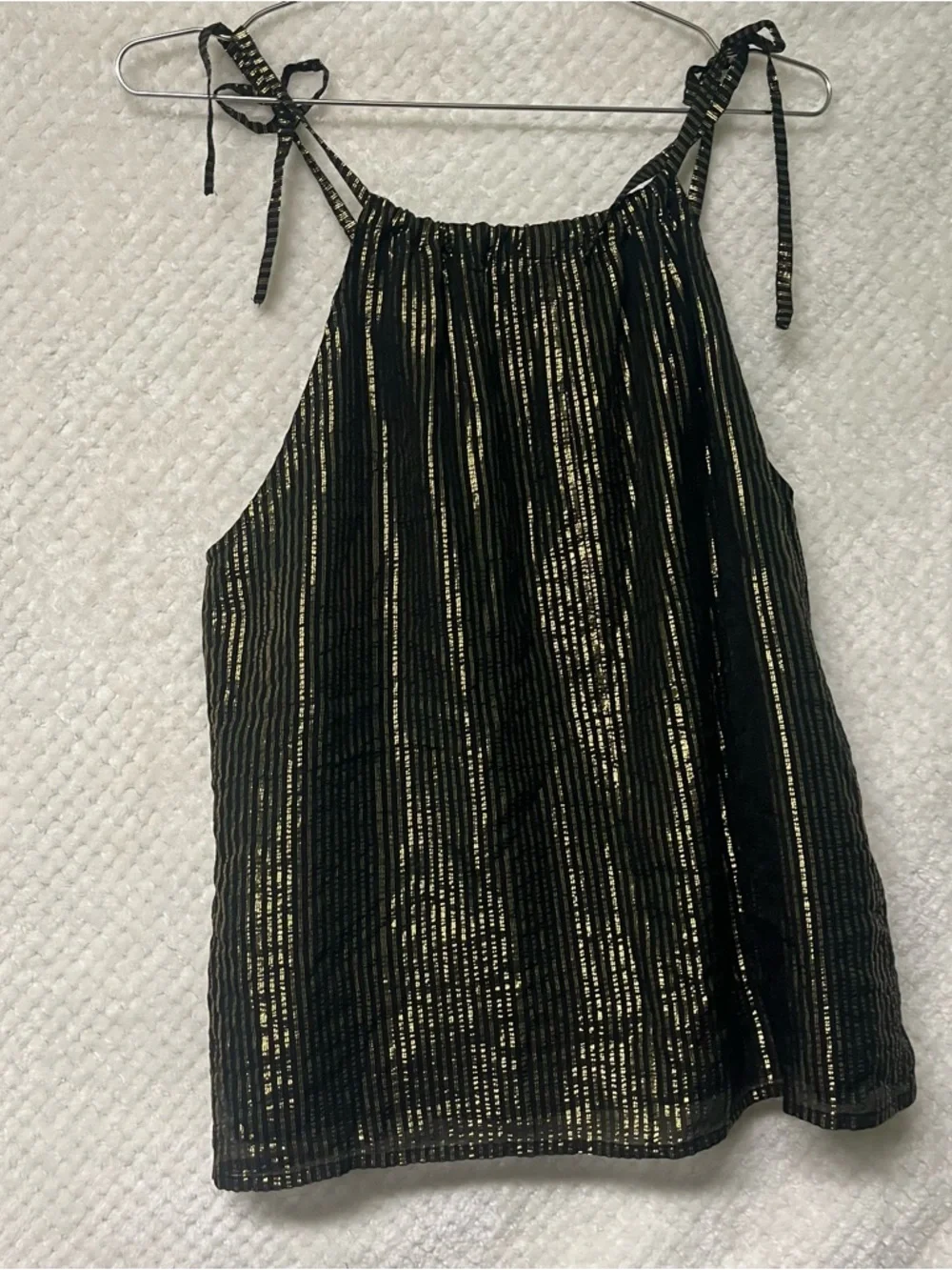 Madewell Black & Gold Metallic Stripe Tie-Shoulder Cami Top Silk Lightweight 4 - Picture 9 of 10